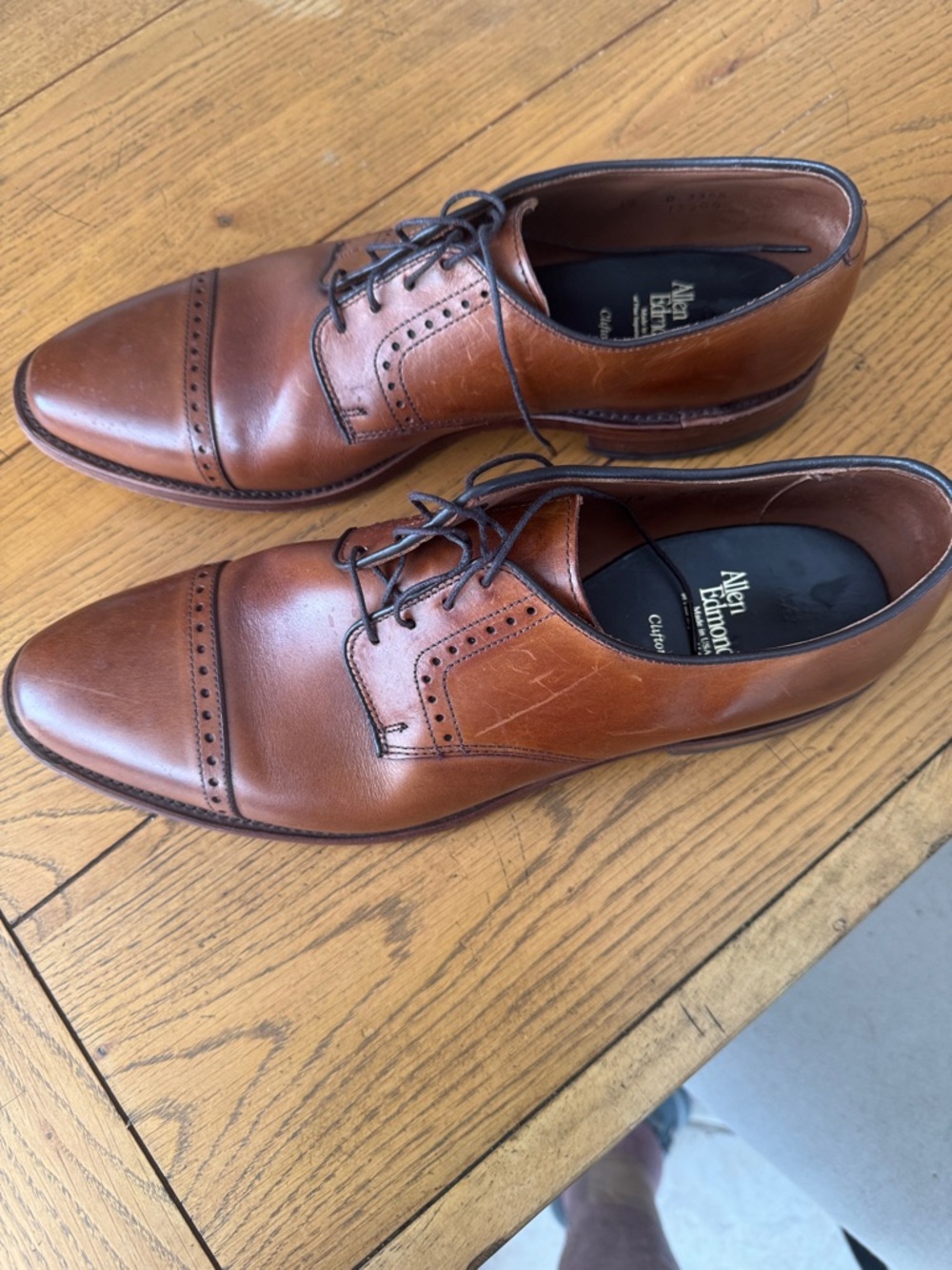 Allen Edmonds Cognac Leather Cap-Toe Derby Dress Shoes